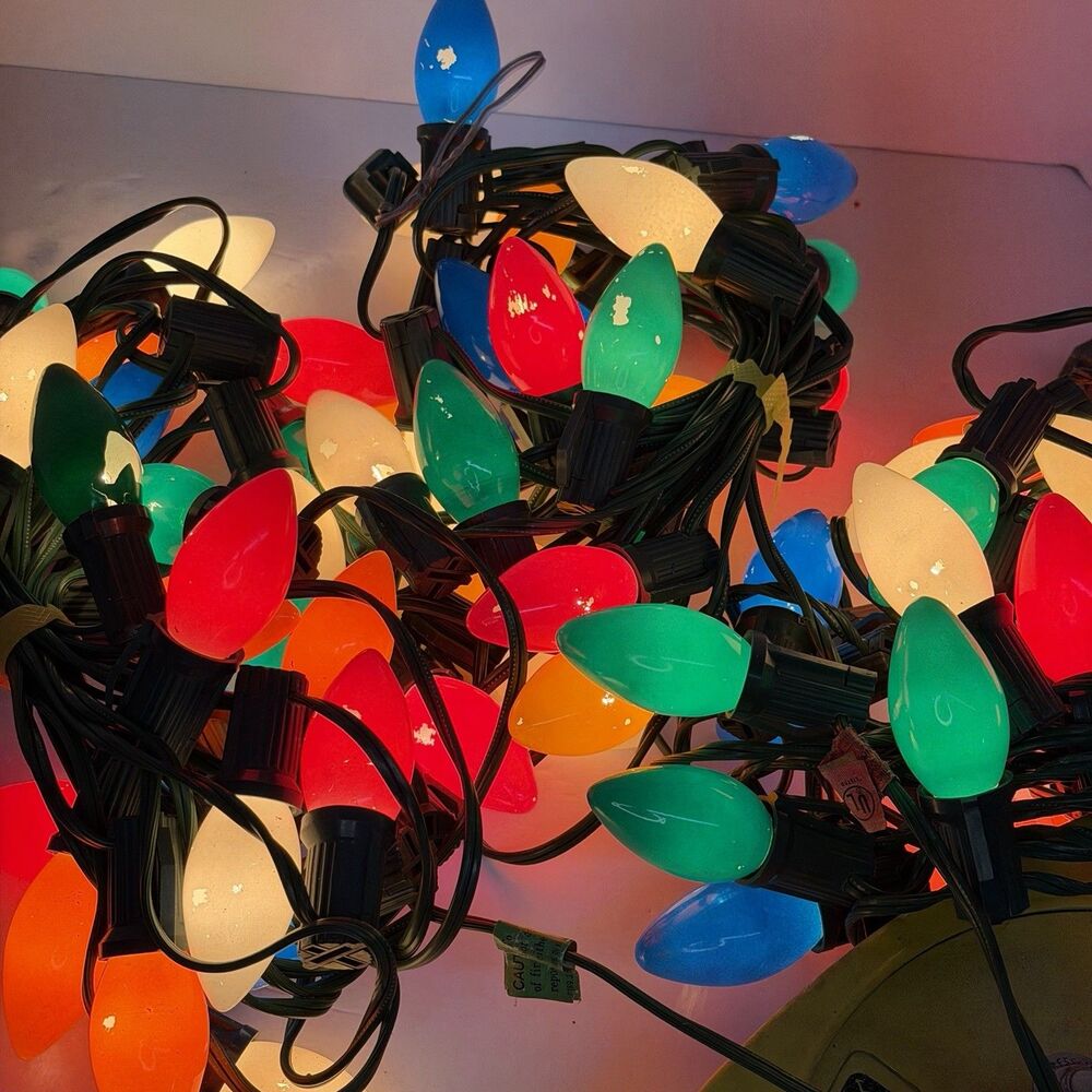 Vintage C7 Christmas Lights 1989 Multicolor Large Bulb 3 Strand Lot Tested